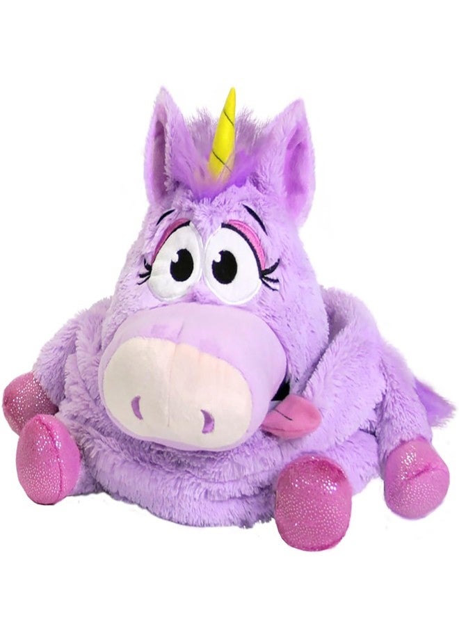 Happy Nappers Tummy Stuffers: Unicorn - Purple - Storage Plush, Holds Items-Blankets-Toys Inside, Stuff-Store-Play, Kids Soft Magical Character Companion, Huggable - Image 2